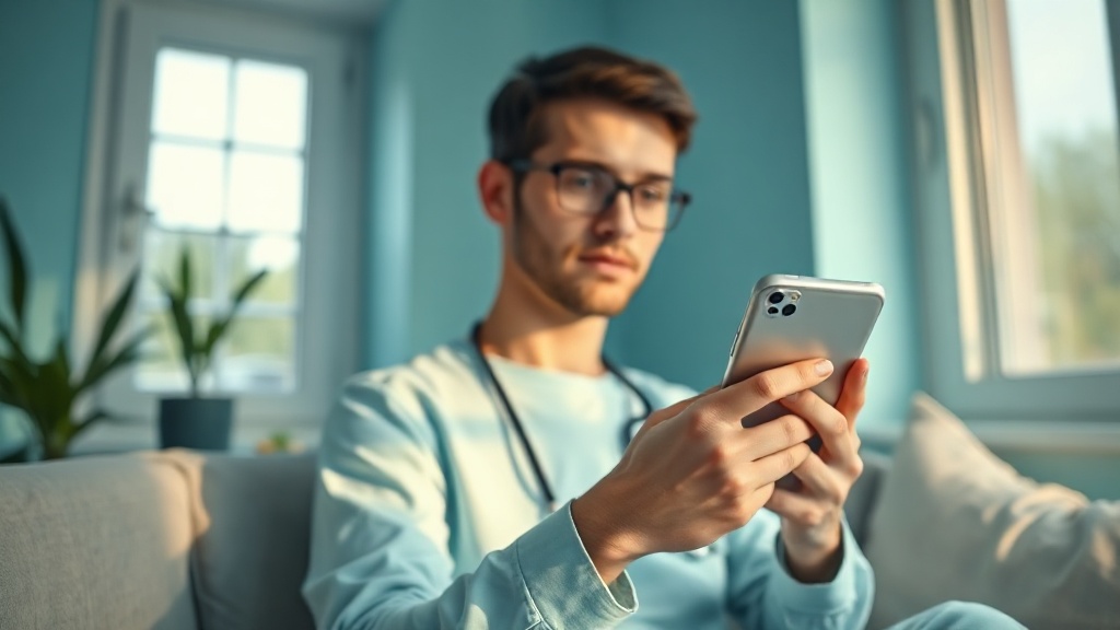 Osoba w domu z glukometrem i telefonem podczas konsultacji online