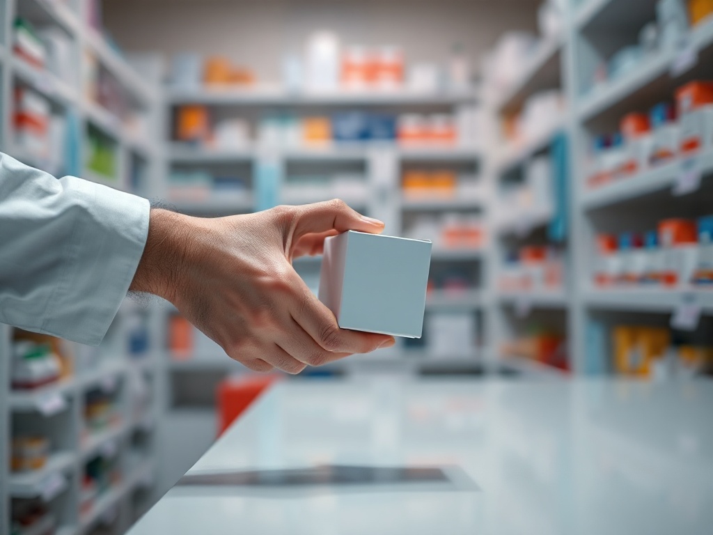 Farmaceuta wydaje opakowanie leku pacjentowi w aptece